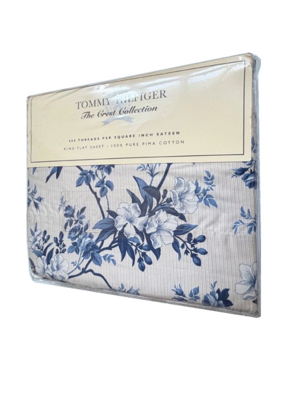new Tommy Hilfiger CREST COLLECTION Bedford Floral 100% Cotton KING Flat Sheet